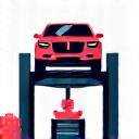 Icon depicting a car being serviced on a lift