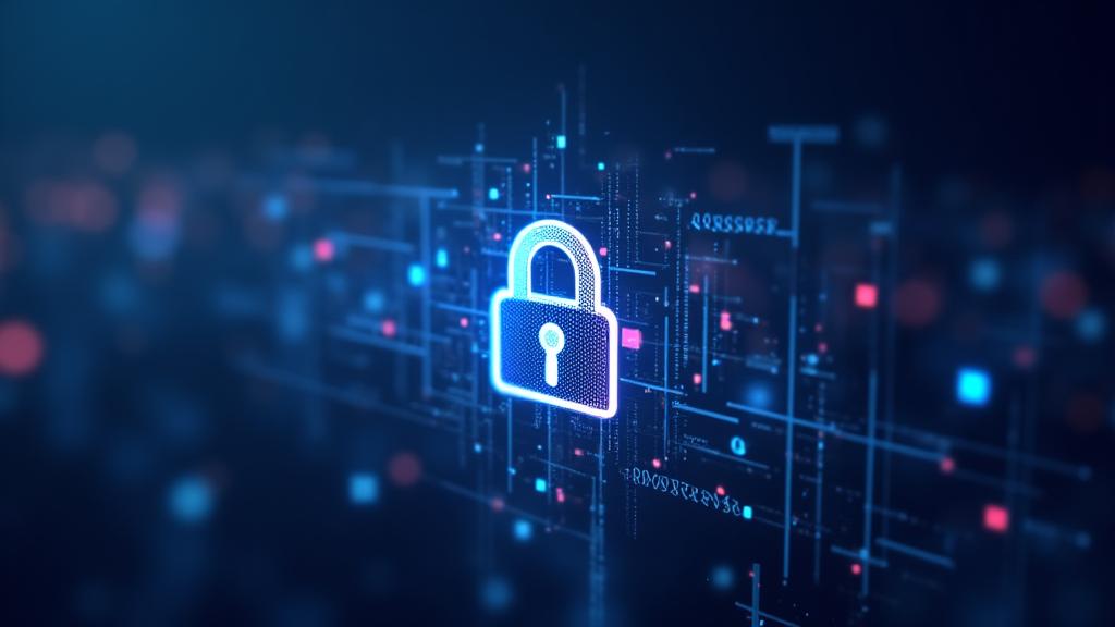 Digital lock icon over a secure network backdrop, symbolizing data protection