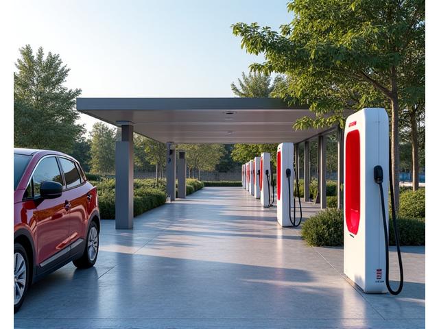 Sleek electric vehicle charging station network with modern architecture.