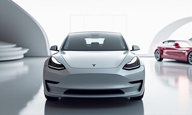 2023 Tesla Model 3 in a futuristic showroom